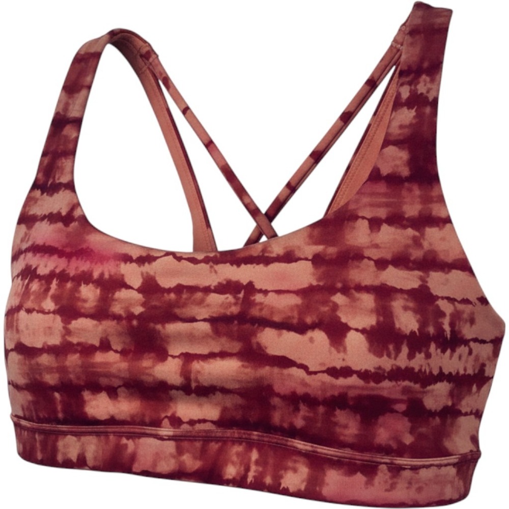 Athleta Strappy Back Sports Bra S Pink Terracotta Tie Dye Shibori Yoga Workout